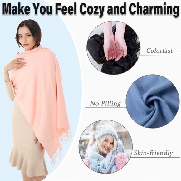 Women's Scarf Pashmina Shawls and Wraps Winter Warm Large Silky Scarves -Pech - Picture 3 of 7